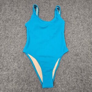 Cotton On Women One Piece Scoop Back Bonnie Blue Crinkle Cheeky Swimsuit Blue S